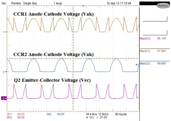 Figure 10. Q2 and CCR2 are in series, together paralleled with CCR1. Q2 blocks CCR2 from conducting during the parallel mode of operation, and after entering saturation, allows CCR2 to conduct.