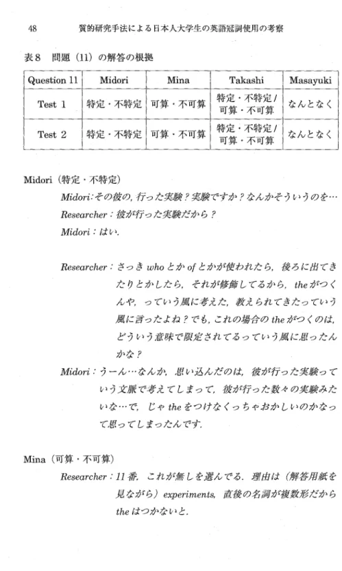 表 8 問題 ( 1 1 ) の解答の根拠