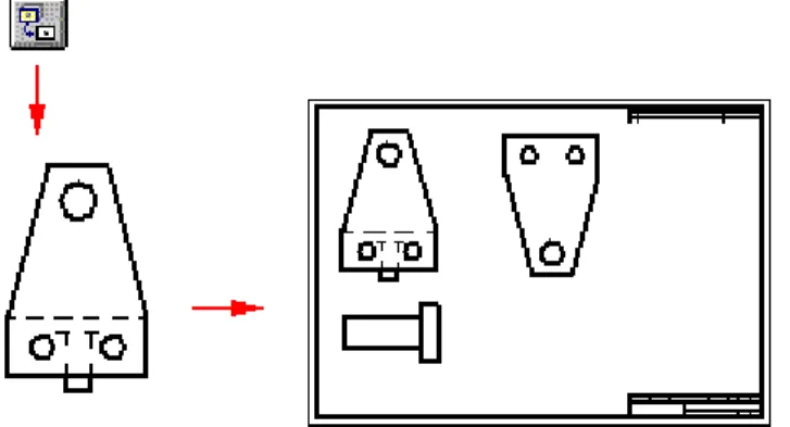 図 図 図面 面 面ビ ビュ ビ ュ ュー ー ーの の構 の 構 構成 成 成幾 幾 幾何 何 何形 形 形状 状 状 3 次元パーツまたはアセンブリから作成された図面ビューに、作図補助要素、座標系、スケッ チ、基準平面、および中心線を表示することができます。質量特性が計算されているモデル ファイルの場合は、座標系を表示するときに、質量中心座標系を使用することができます。図 面ビューの作成に使用しているパーツファイルに作図補助要素が含まれていると、Solid Edgeドラフトはそれをアセンブリとして取り扱