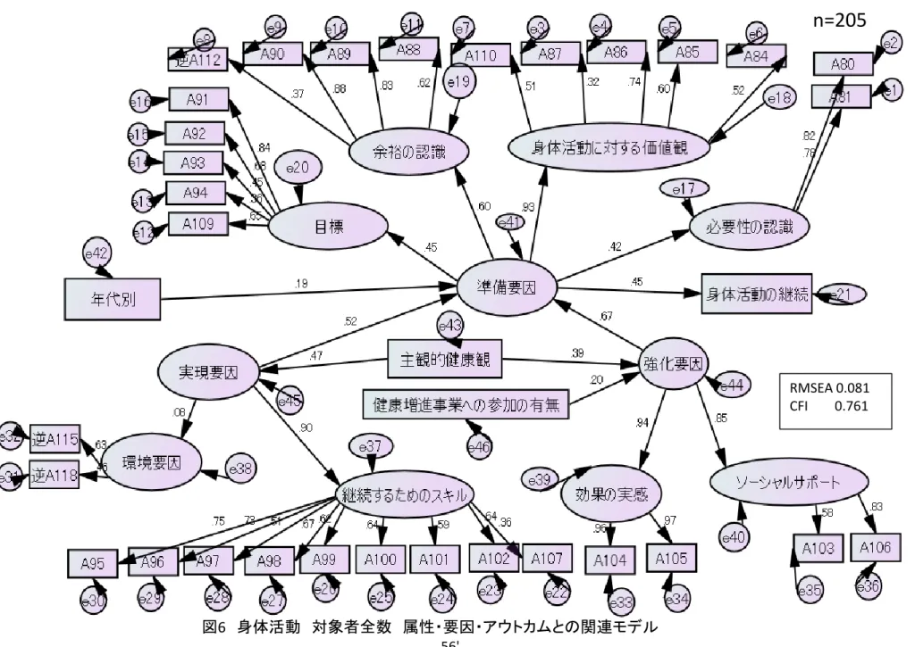 図 6 身体活動 対象者全数 属性・要因・アウトカムとの関連モデル