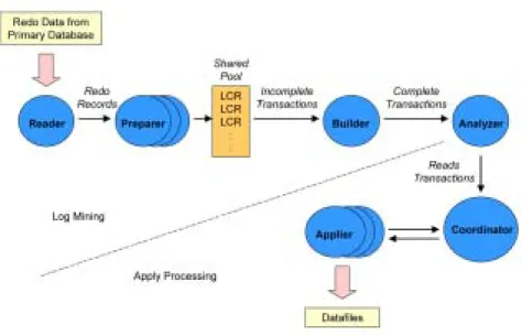 図 4: Data Guard SQL Apply プロセス・アーキテクチャ 