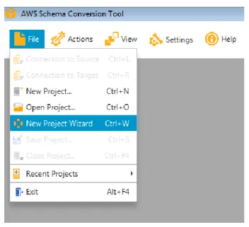 図 3: 新しい AWS Schema Conversion Tool プロジェクトの作成 