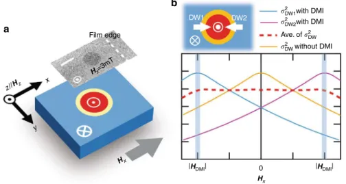 Fig. 1 Droplet nucleation with DMI. a Schematic image of a magnetic droplet in a ferromagnetic medium under H z and H x 