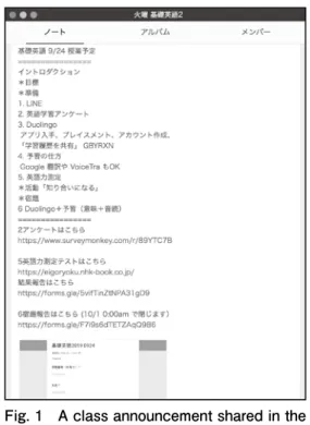 Fig. 1　 A class announcement shared in the  LINE group