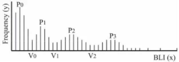 Fig. 9. The histogram of BLI values and the notations. 