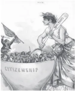 Figure 2: C. J. Taylor, “The Mortar of  Assimilation and the One Element that  Won't Mix,” Puck, June 26, 1889