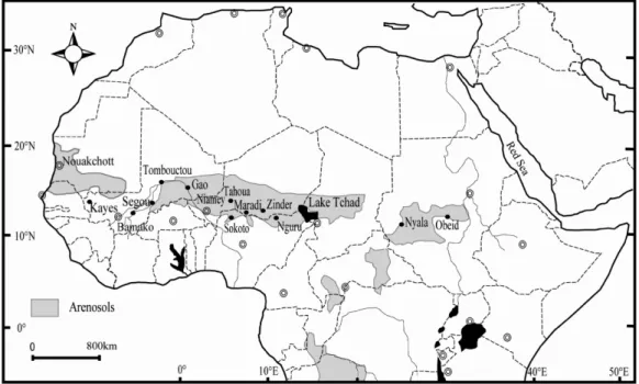 図 2 アレノソルの分布域［FAO 1971 Soil Map of the Worldを改変］