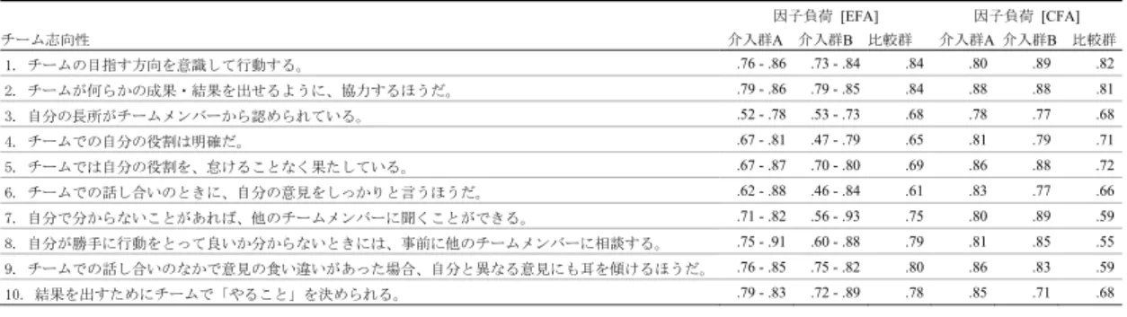 表 3  チーム志向性尺度の探索的・確証的因子分析の結果 