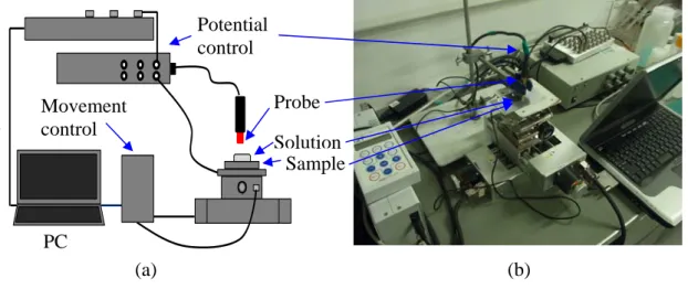 Figure 3.4. Surface potential distribution analyzer (a) schematic diagram (b) device  set up