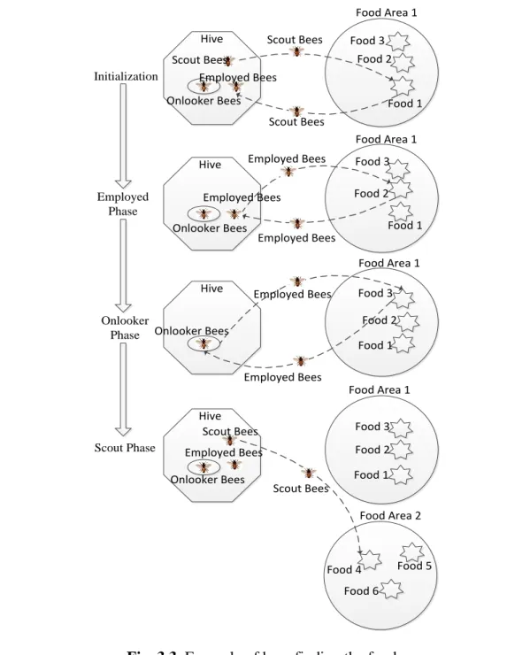 Fig. 3.3. Example of bees finding the foods 