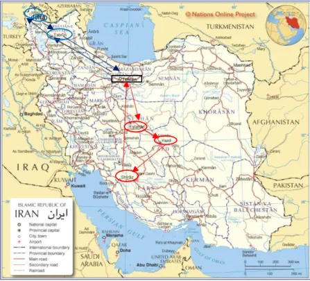 Figure 1  Map of Iran with Road Routes 
