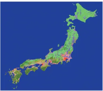 図 4 （a）NWGLC 全球土地被覆分類図と（b）日本の現存植生図