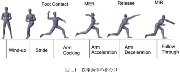 図 1.1   投球動作の相分け 