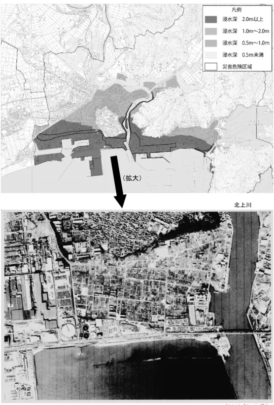 図 1  石巻市の浸水区域 