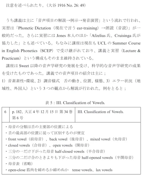 表 5 ： III. Classification of Vowels.