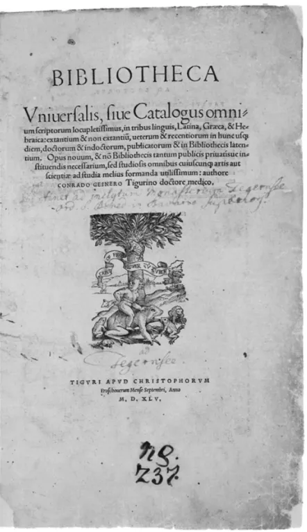 Fig. 1: Title page of the Waseda copy of Bibliotheca Universalis. Waseda University Library (F026–36).