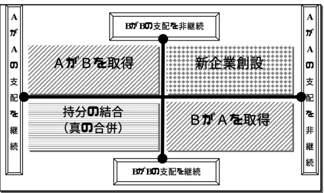 図表 8 支配の継続性を規準とした経済的実態の分類 45     株主の視点と企業の視点のどちらを重要視しても、企業結合会計において、少なくとも 3 つの経済的実態と会計処理を導くことが可能である。しかし、両者はまったく同様とい うわけではない。この点について次に検討する。  (2)  株主のリスクの変質と資産の支配の喪失の異同  株主のリスクの変質については、ある意味において、いかなる取引についても株主のリ スクは変質していると考えられる。しかし、そのリスクの変化がどの程度であるかを識別 する必要がある。