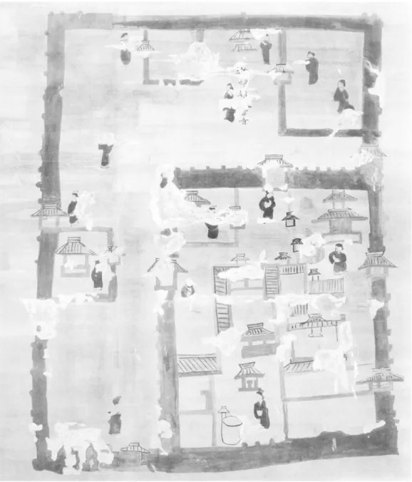 Figure 1-1 The plan of Fan-yang (繁陽)Hsien in East Han Dynasty. The drawing was found on the  wall of a tomb in Horinger, Inner Mongolia Province