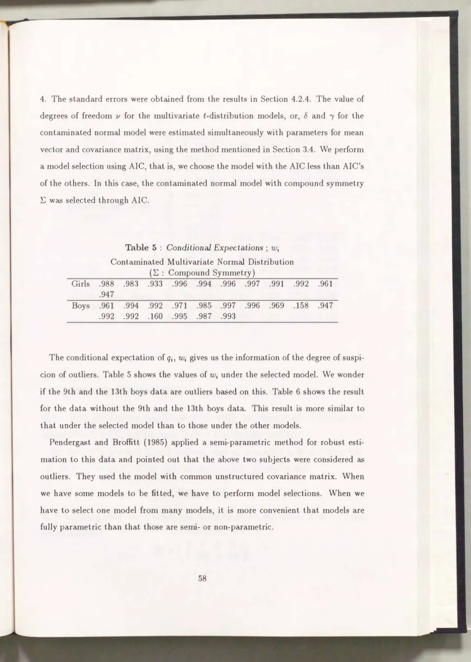 Table  5  :  Conditional  Expectations  ;  Wi  Contaminated  Multivariate  Normal  Distribution 