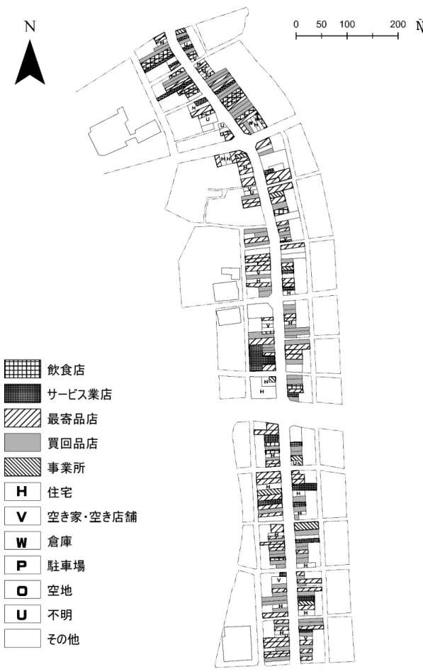 図 3  1979 年の氷見市中心商店街土地利用 