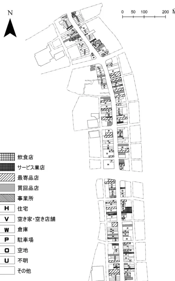 図 4 2015 年の氷見市中心商店街土地利用