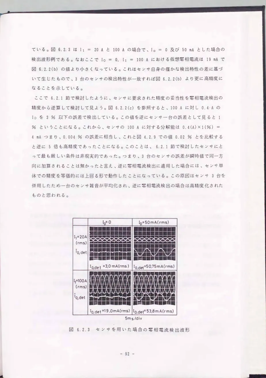 図 6.2. 3 セ ン サ を用 いた 場 合の零相電流検出波形