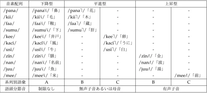表 2.10: ミニマルペアの分布