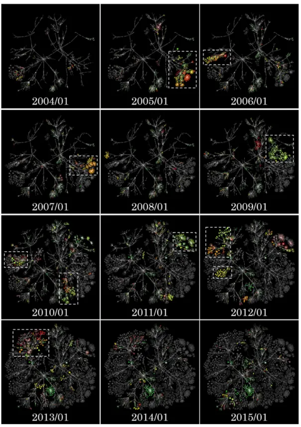 図 2-1-3  共有フォルダ C の構造の時間変化（2004 年～2015 年） 