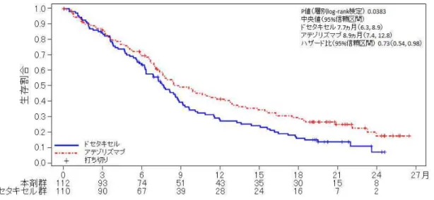 図 2 扁平上皮癌患者集団における OS の Kaplan-Meier 曲線