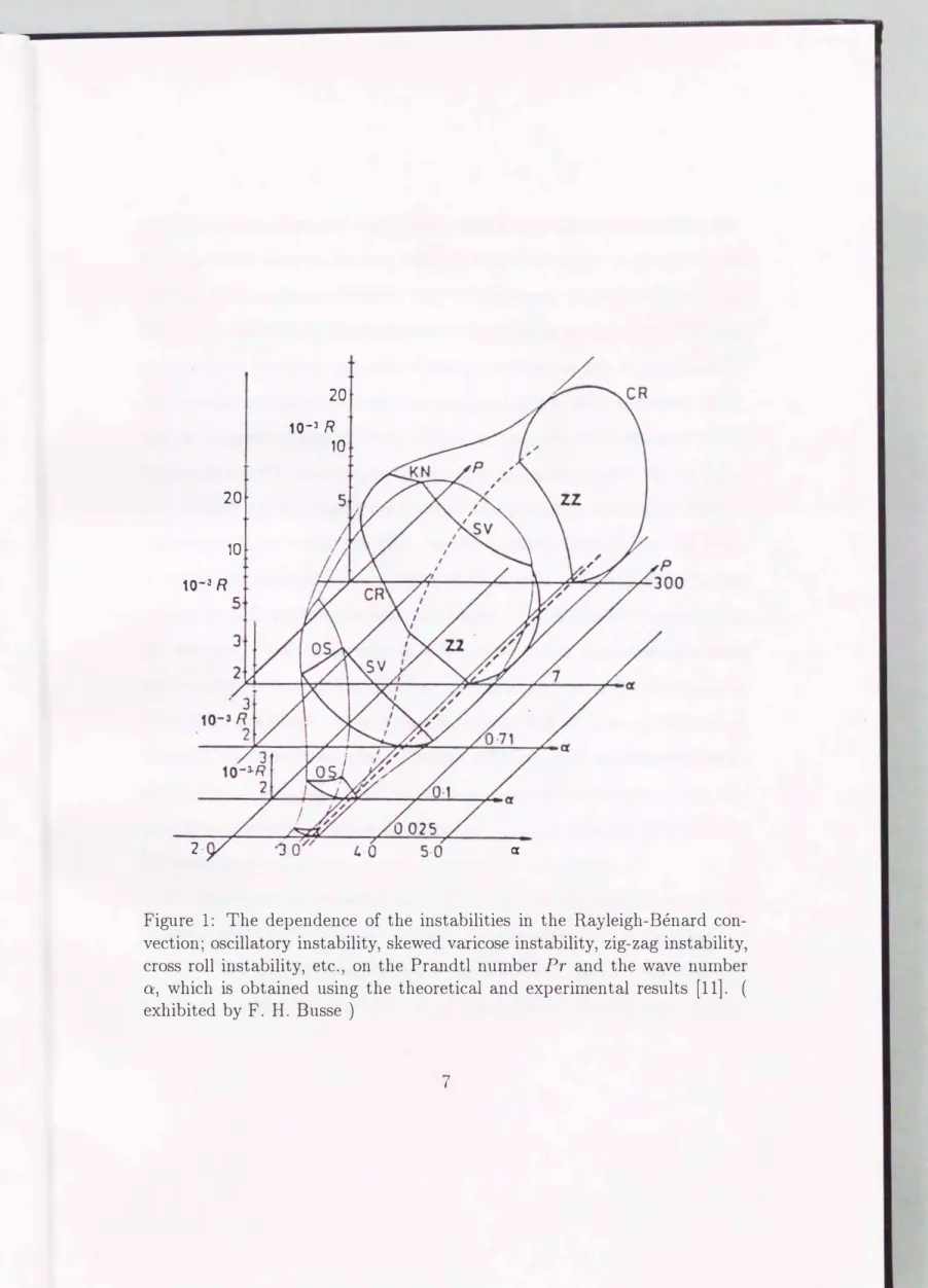Figure  1:  The  dependence  of  the  instabilities  in  the  Rayleigh-Benard  con­