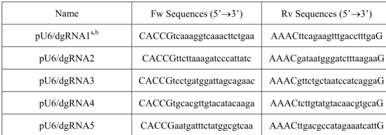 Table 4-1. Sequences used for gRNA in dCas9 system 