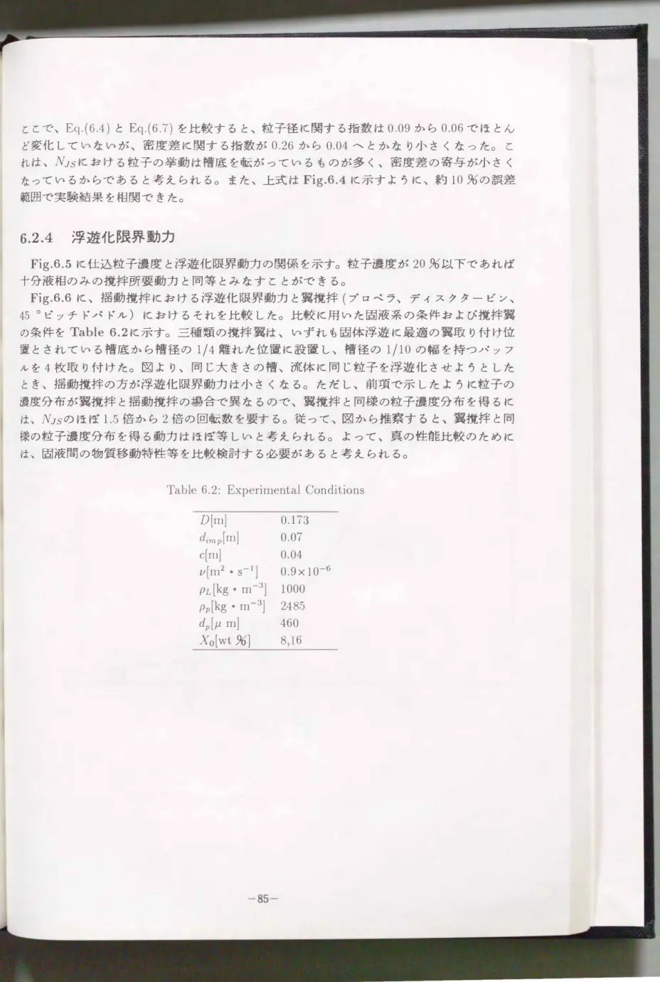 Table  6.2:  Experimental  Condibons 
