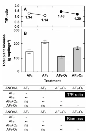 Fig. 15  Effects of long-term exposure to acid fog on  beech seedlings relative to the number of winter buds and  the weight (A), evolution of sprouts (B), and dry matter  weight in parts of beech seedlings (C)