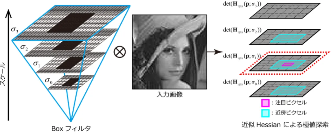 図 2.12: Box フィルタを利用した極値探索．