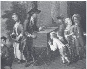 図 9  1740 年 ホガースの描いた覗きからくり（THE  PEEP  SHOW  in  1740,  by  William  Hogarth）Richard  Balzer,  Peepshows: a visual history  （1998） , p 14 より転載．