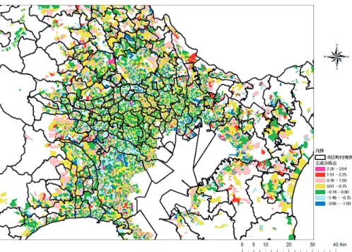 図 1d  第 4 主成分得点の分布パターン（後期生産年齢人口 VS 前期生産年齢人口）