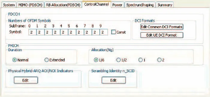 図 22. 　 LTE-Advanced の DL 信号源の制御チャネル・パラメータ用の GUI