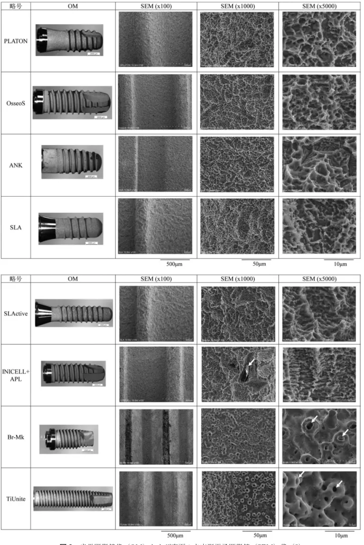 図 3　光学顕微鏡像（OM）および表面の走査型電子顕微鏡（SEM）像（2）
