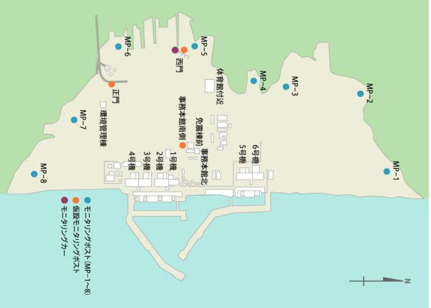 図 2.  福島第一原子力発電所構内の空間線量率計測機  設置箇所 