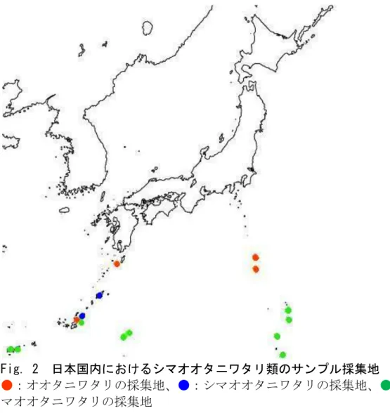 Fig. 2  日本国内におけるシマオオタニワタリ類のサンプル採集地 