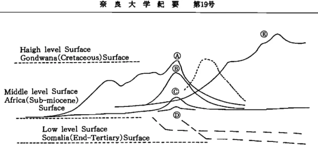 図 一13. 調 査 地 域 に お け る侵 食 面 の模 式 断面 図( 池 田碩 図)