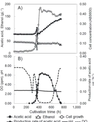 Table 1　 Cell growth and production of acetic acid in fed-batch culture of Gluconacetobacter sp