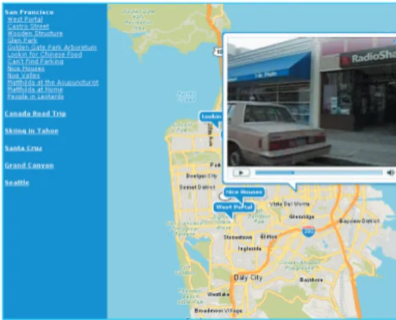 図 6 Random  Video。Yahoo!  Maps  API を使って、サ ンフランシスコの地図とビデオをマッシュアップしている。
