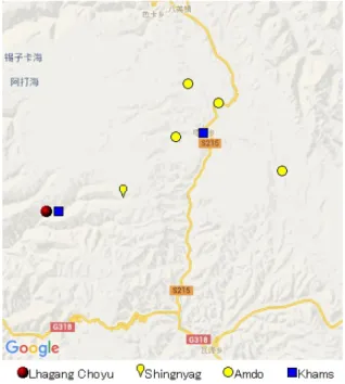 Fig. 2 Distribution of regiolects in Lhagang Town. 7