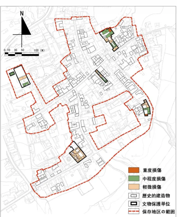 図 4-8  被災した文物保護単位建造物の分布図 