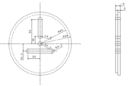Figure 2.6 An two dimensional engineering drawing for the capillary holder base on the top cover of the  electrospray setup 