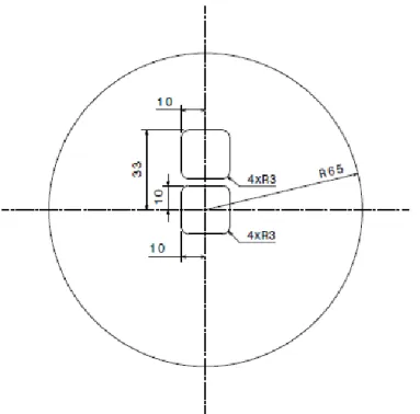 Figure 2.11 An two dimensional engineering drawing for the mask of substrate holder of the electrospray  setup 