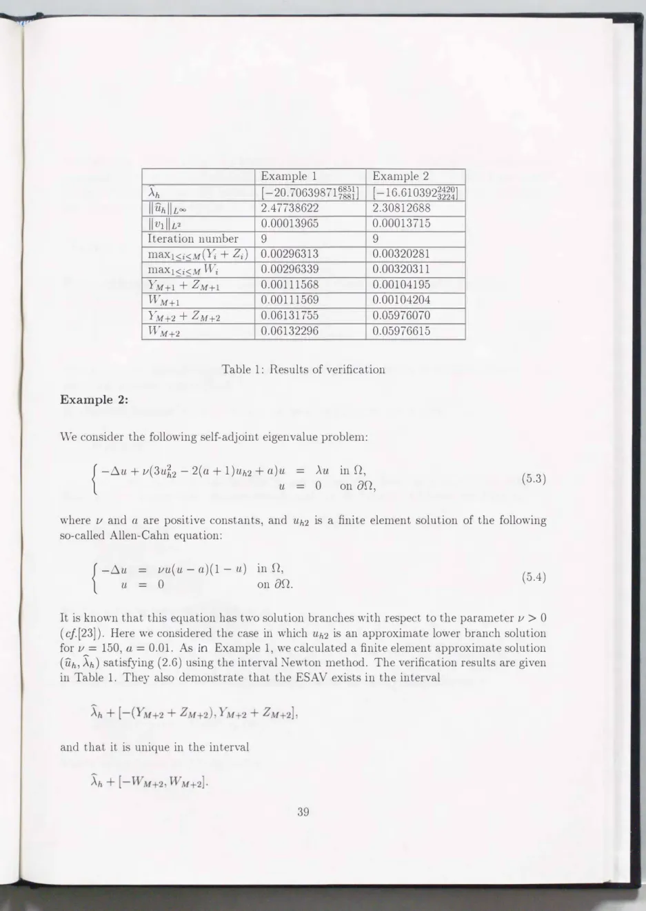 Table  1:  Results  of  verification  Example  2: 