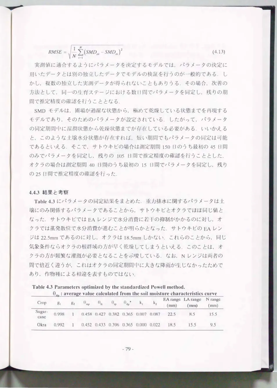 Table  4.3  Parameters  optimized  by  the standardizcd  Powell  method. 