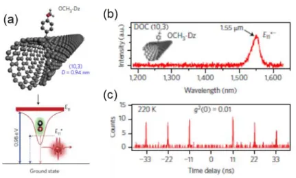 Figure 1-17. (a) Illustration of exciton localization and wavelength-tunable defect-state emission in aryl- aryl-functionalized SWNTs